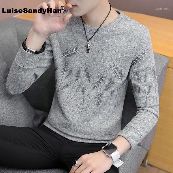 

round neck long-sleeved knitted sweater man thin section wheat ears fashion printed bottoming sweater pullover man spring autumn1, White;black