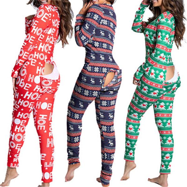 

women christmas pattern home rompers fashion trend long sleeve button flip siamese pajamas winter female new casual skinny jumpsuits, Black;white