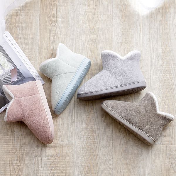 

women winter slippers warm plush slip-on couples home floor shoes anti-slip comfortable flats female warm faux fur slippers 201203, Black