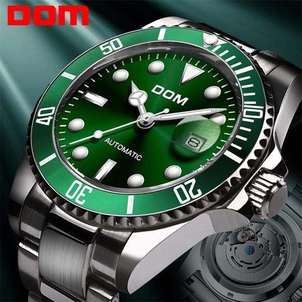 

dom design brand luxury men watches automatic black watch men stainless steel waterproof business sport mechanical wristwatch 201211, Slivery;brown