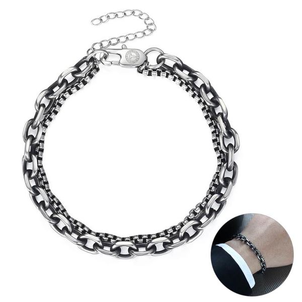 

link, chain chic cable box link bracelet double for womens mens gunmatel stainless steel adjustable wholesale jewelry db11a, Black