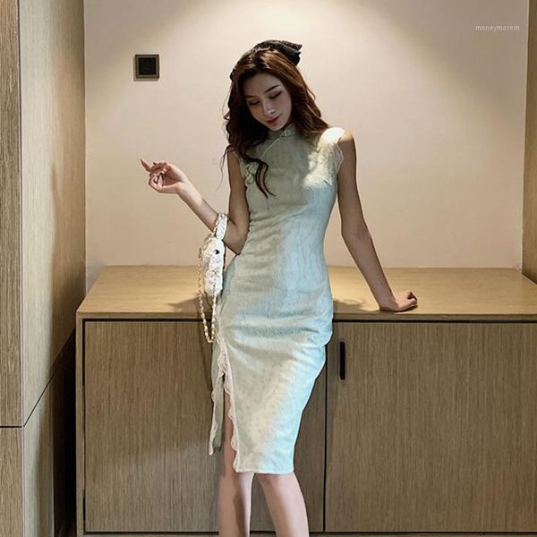 

ethnic clothing women chinese traditional lace slim elegant cheongsams retro sleeveless qipao wedding evening midi dress bodycon cosplay cos, Red