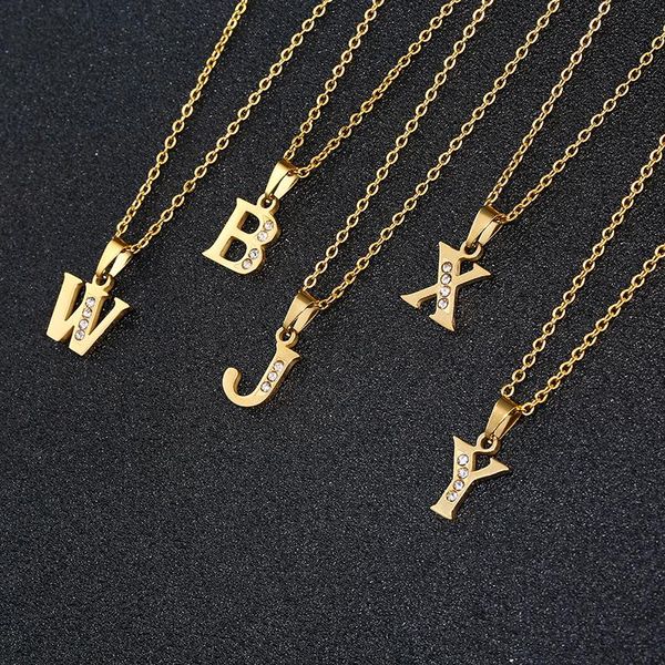 Colares de pingente Nome personalizado Colar de letra inicial para mulheres ouro aço inoxidável charme a-z 26letter jóias bijoux presente