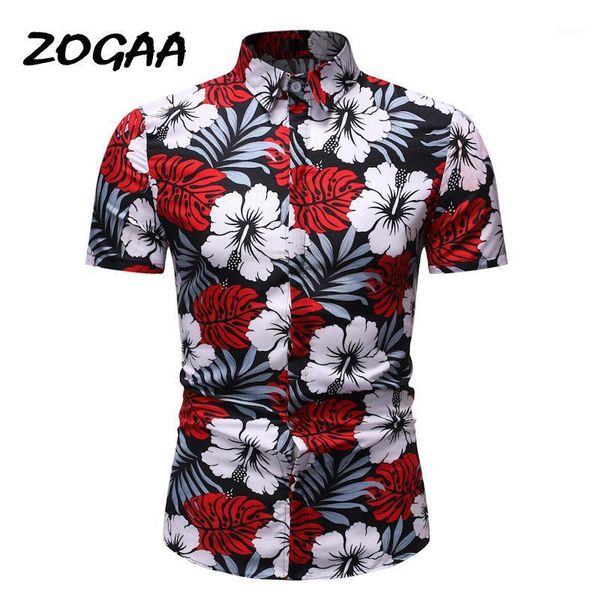

zogaa 2020 men's slim fit flower printed shirts male short sleeve floral shirt men basic casual plus size shirts1, White;black