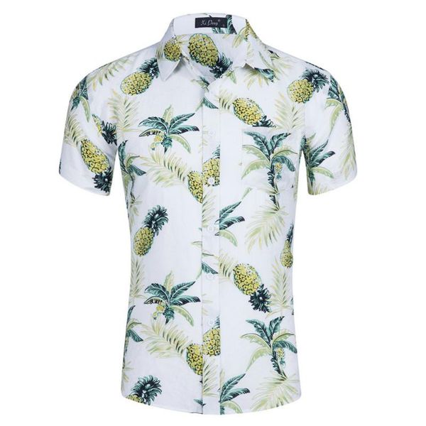 

2020 men's shirt printed cotton short-sleeved shirt, White;black