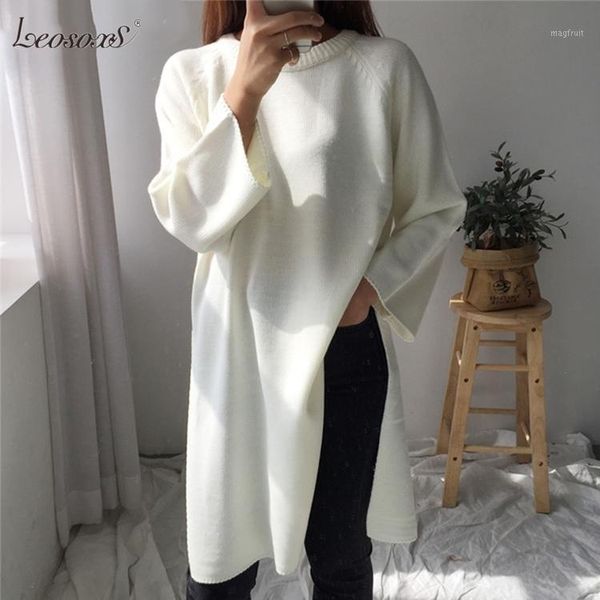 

2020 new autumn winter women sweaters pullovers split fashionable elegant casual oversize knitting long 1, White;black