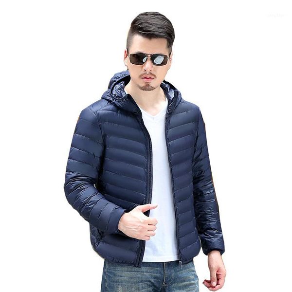 

winter light down jacket men's waterproof hooded short jacket solid color warm large ultra-thin lightweight youth slim coat down1, Black