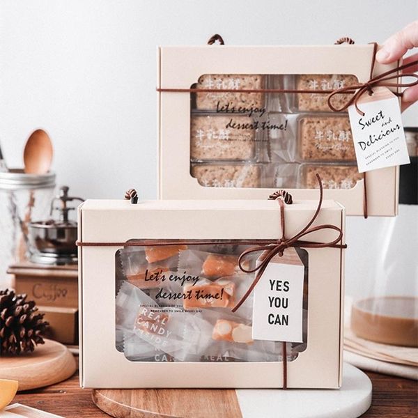 

stobag 5pcs 22x15x5cm enjoy handle paper box with window biscuit baking caramel cookies packaging wedding birthday party gift bbywim