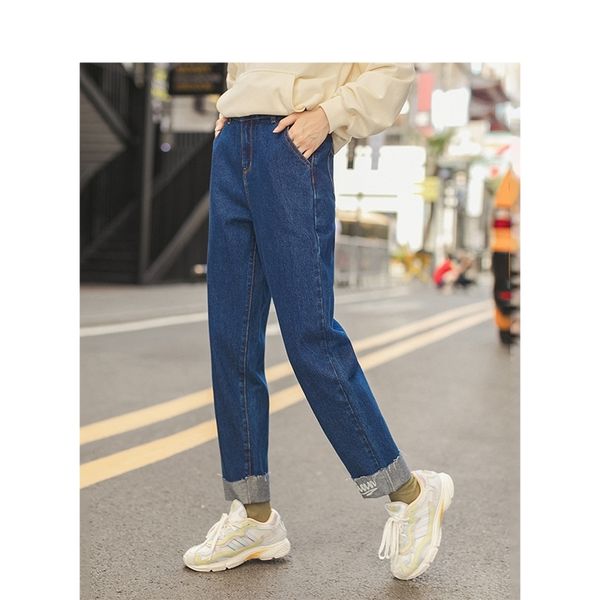 

inman winter mid waist embroidery leg cut girls fashion cropped jeans pants 201029, Blue