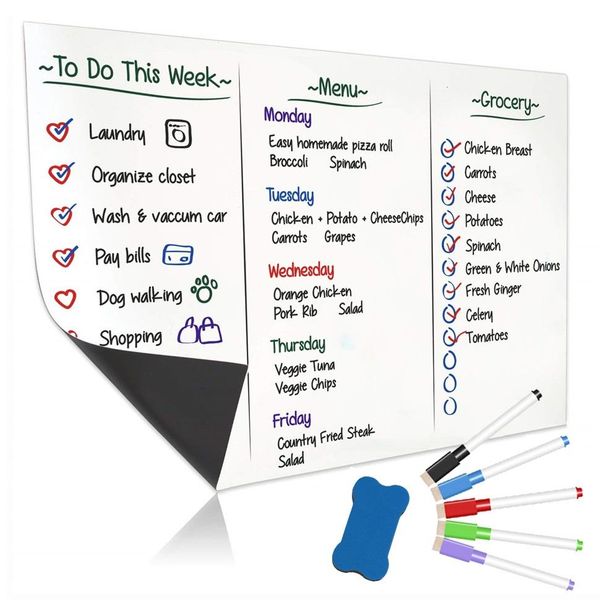 

a3 magnetic dry wipe whiteboard for refrigerator sticker 5 fine markers 1 eraser fridge magnet organizer planner reminder board wmtkdy