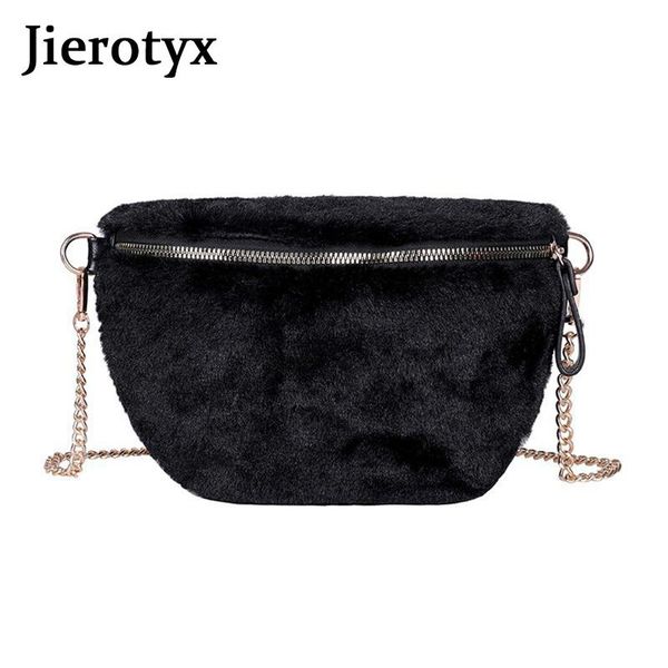 

totes jierotyx fake fur chain messenger bags for women front zipper black white crossbody 2021 designer drop ship