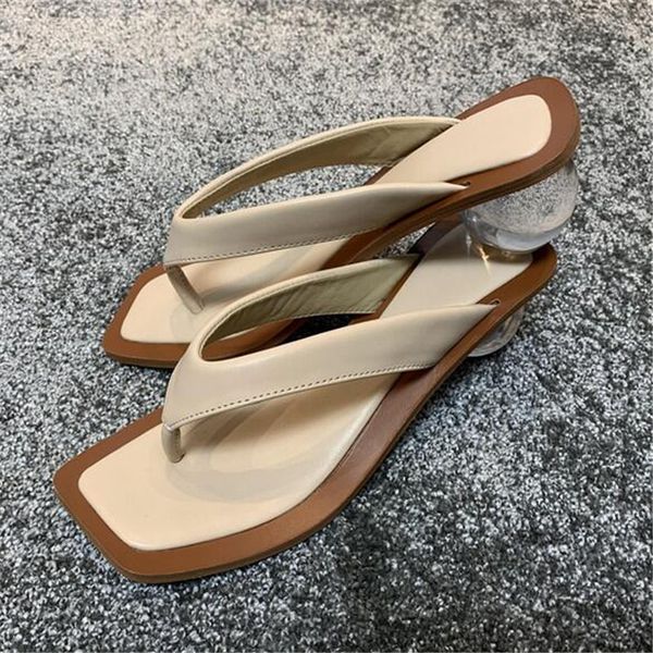 

2021 new size 35-43 crystal flip flops transparent ball down peep heel light female fashion design slippers 3n3w, Black