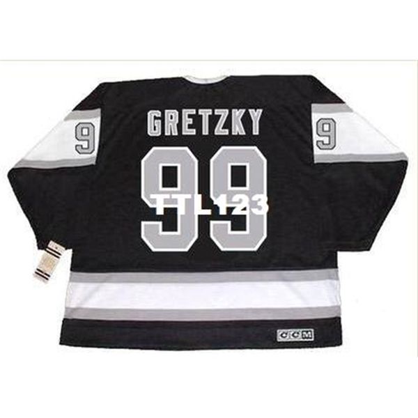

740 #99 wayne gretzky los angeles kings 1989 ccm vintage away hockey jersey or custom any name or number retro jersey, Black