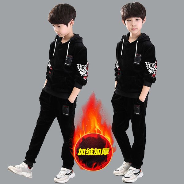 

boys' middle and big suit autumn / winter 2020 new velvet children's wear korean version long sleeve two piece, White