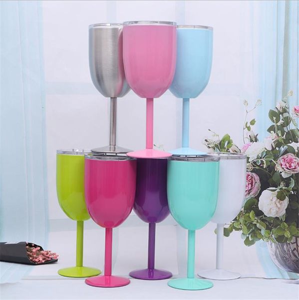 10 унций изолированные очки чашки с уплотнительными крышками из нержавеющей стали винный бокал с двойной стенкой коктеил для кухонного питья 08