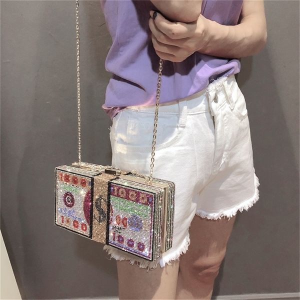 

luxury diamonds box evening clutch bags for women designer cash dollor shape handbags lady shoulder crossbody bags party purses