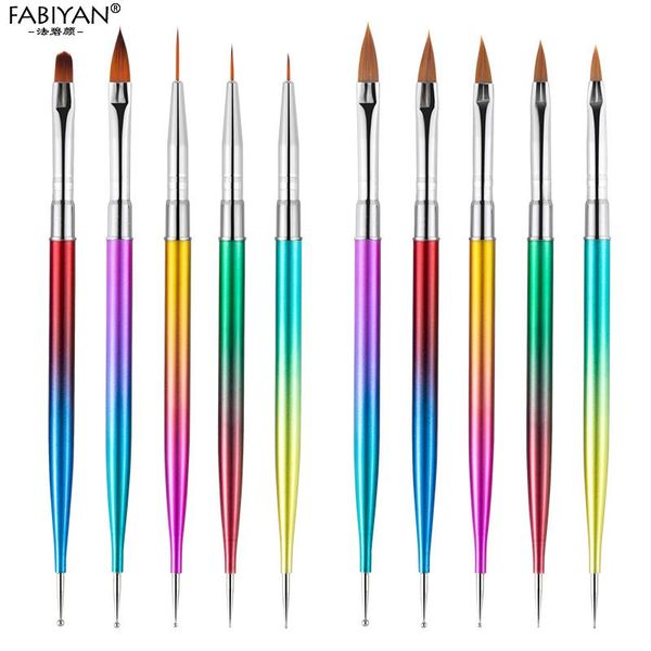 

nail brushes 5pcs/set double head dotting painting drawing carving pen liner brush gradient diy art manicure kit, Yellow
