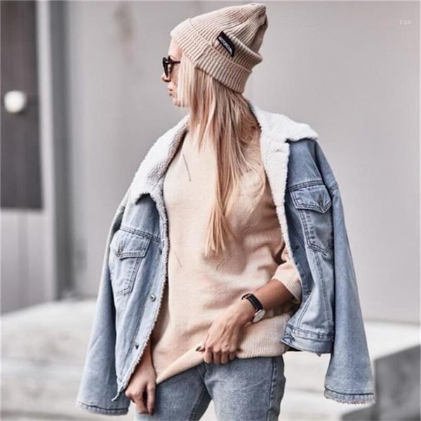 

jacket women denim jacket 2020 winter women lamb wool loose long sleeve velvet thin cotton vintage button coat1, Black;brown
