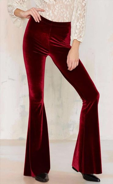 

new fashion autumn winter flare trousers retro vintage velvet pants women wide leg slim pants high waist long casual black, Black;white