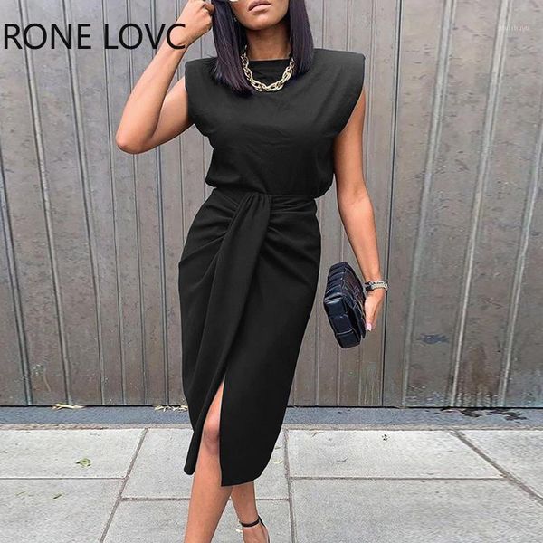 

women sold sleeveless & slit twisted midi skirt set elegant fashion chic dress1, Gray