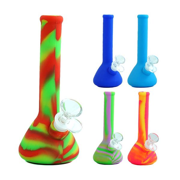 Hookahs Beaker Tubulação de Água Bongos de Silicone Fumar Bong Dab Rigs Hookah Bubbler Portátil com Tigela de Vidro