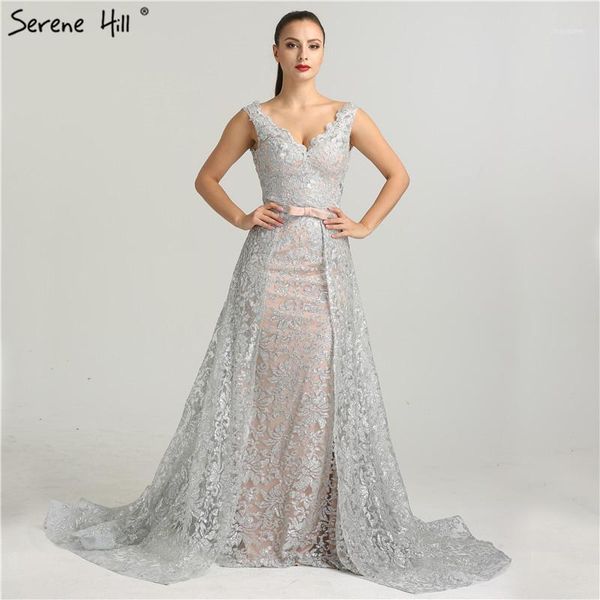 

2019 deep-v sleeveless gliter vintage evening dresses mermaid fashion elegant with removrable train evening gown la62351, White;black