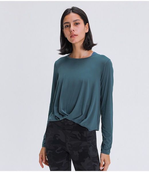 

l012 long sleeve yoga shirts sport fitness yoga gym sports wear for women gym pleats running t shirt, White