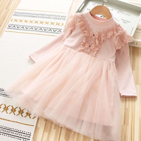 

2021 lace spring double new children's bow round neck princs drs 5y9o, Red;yellow