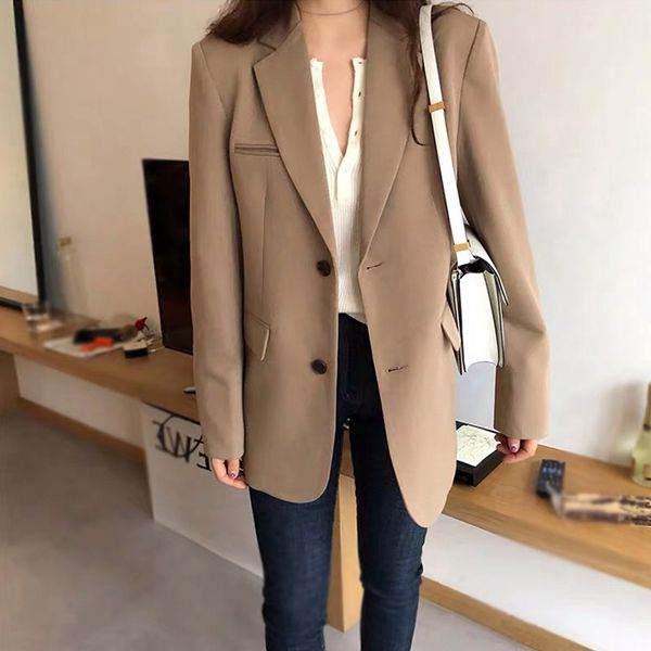 

drop new fall fashion blazer women's casual pockets long sleeve suit work lady black office jacket thin blazers 636d, White;black