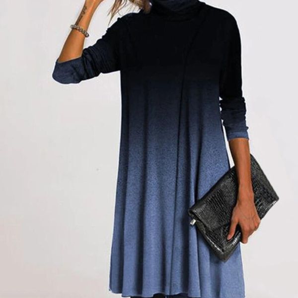 

vintage plus size women dress ladies patchwork printing long sleeve o-neck turtleneck dresses winter dress jurken grote maten, Black;gray