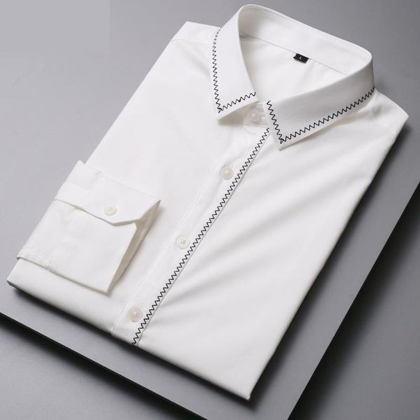 

long sleeve shirt men spring business clothes fashion full sleeve male cotton shirts breathable size  l xl xxl 3xl 4xl, White;black