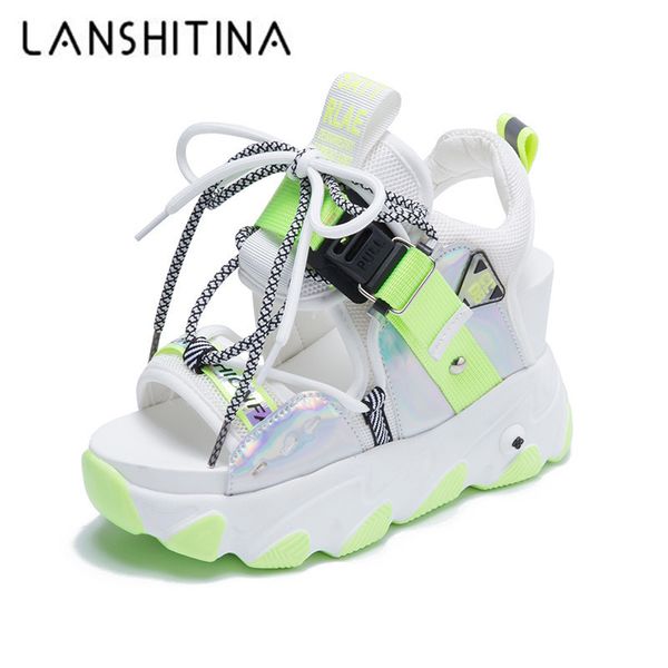 

women summer mix color new chunky platform sandals hollow out 9cm wedge heels beach sandals woman thick bottom gladiator shoes t200831, Black