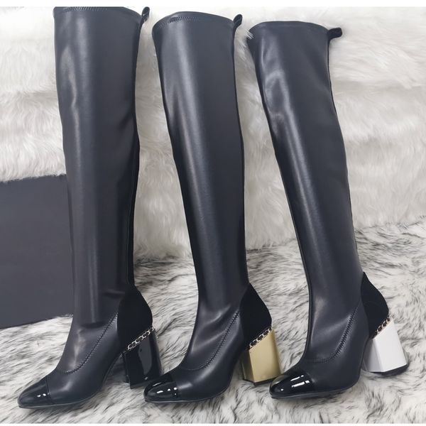 

genuine leather women knee high heel winter fashion woman long boots zipper shoes lj201130, Black