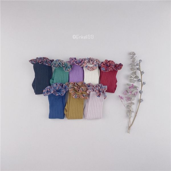 

enkelibb toddler girl vintage tube socks brand design beautiful look children girls cotton socks flower pattern baby tube sock y201009, Pink;yellow