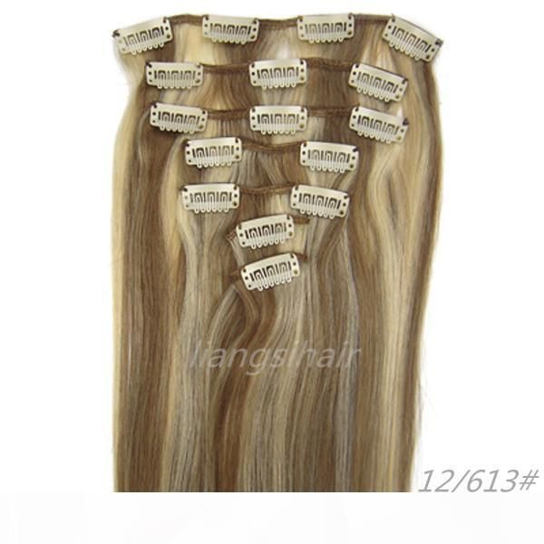 

clip in human hair extension wholesale prices straight hair 15"-26" 7pcs 12 613# brazilian peruvian indian malaysian remy human ha, Black;brown