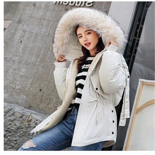 

ins 2018 new women's padded cotton dress long-length loose fit a-word waist-long hairy collar fashion hooded jacket1, Black