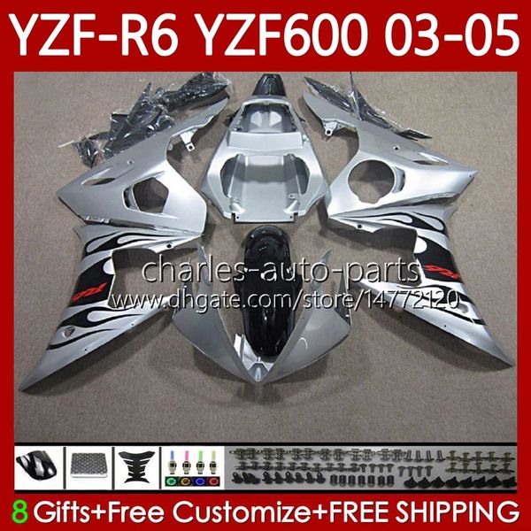 Motorradkarosserie für Yamaha YZF-R6 YZF600 YZF R 6 600 CC Silverflames 03–05 Karosserie 95Nr