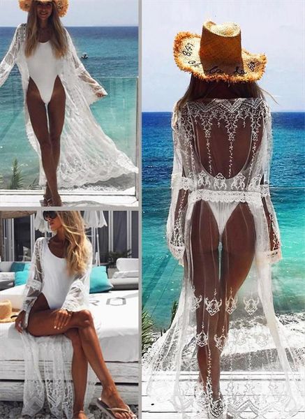 

women bahting pareo lace mesh patchwork white bikini cover up women beach tunic long beach dress, Black;gray