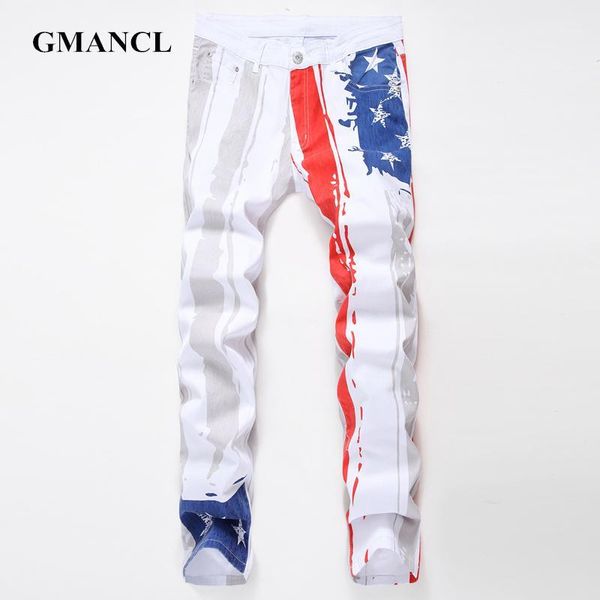 

men's jeans gmancl fashion printed casual men cotton denim pants trousers straight hip hop streetwear slim plus size1, Blue