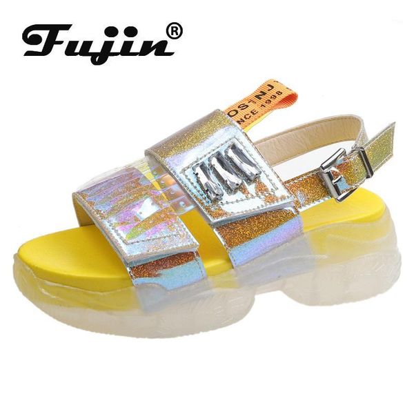 

sandals fujin women 2021 fashion thick bottom breathable summer mixed colors platform open toe buckle causal slip sandals1, Black