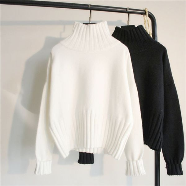 

turtleneck sweater women pullover high elasticity knitted ribbed slim jumper autumn winter basic female sweater truien dames 201221, White;black