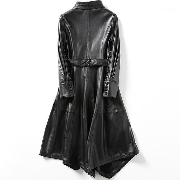 

100%geniune leather jacket sheepskin leather trench coat women spring autumn jacket jaqueta de couro cjx8180a mf0931, Black