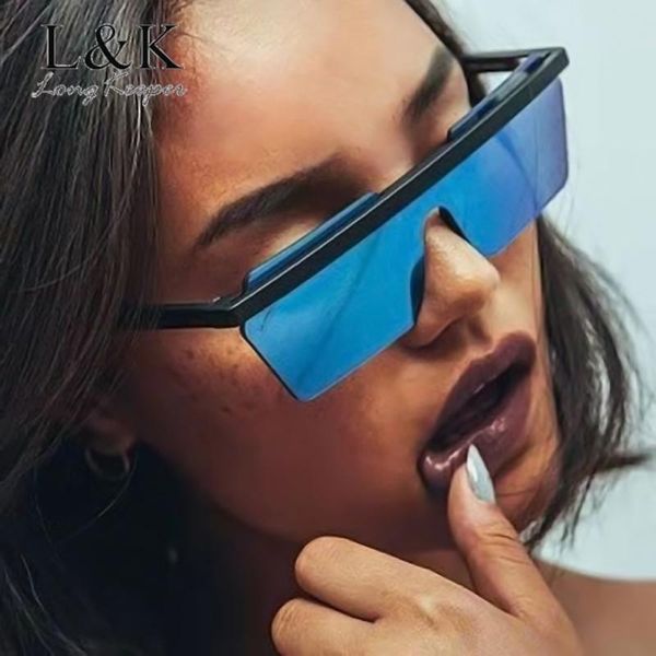 

2020 new oversized sunglasses women men flat one piece sun glasses female vintage mirror shades uv400 eyewear, White;black