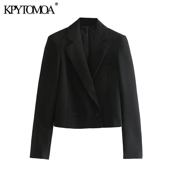 Vintage elegante estilo curto duplo breasted blazer casaco mulheres moda entalhado colarinho manga longa feminina outerwear chique tops 201114