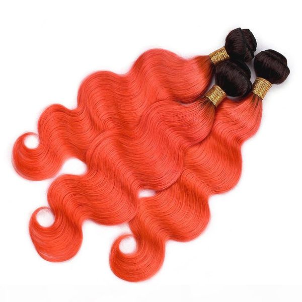 

virgin malaysian human hair ombre orange weave bundles 3pcs #1b orange ombre body wave human hair bundles body wavy hair wefts extensions, Black