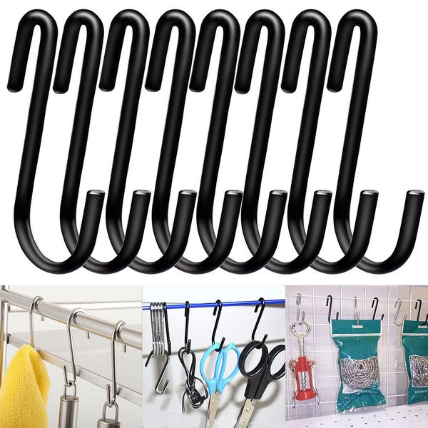 4/8 pcs de aço inoxidável S em forma de S em forma de armazenamento de cozinha de armazenamento de cozinha fechado organizador organizador de ferro fundido s pendurado s gancho de roupa de roupa