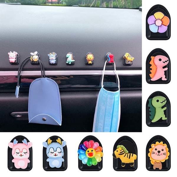 2pcs cartoon Hooks Dekorative Organizer Ornamente Sitzhaken Auto Inneneinrichtung Autozubehör für Ladekabel Schlüssel