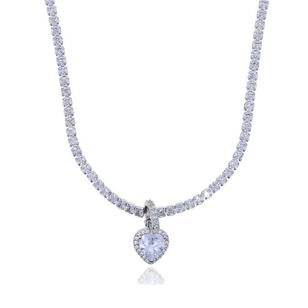 

chains heart pendant necklace with 3mm tennis chain gold silver color iced out cubic zirconia choke gift for women hip hop jewelry