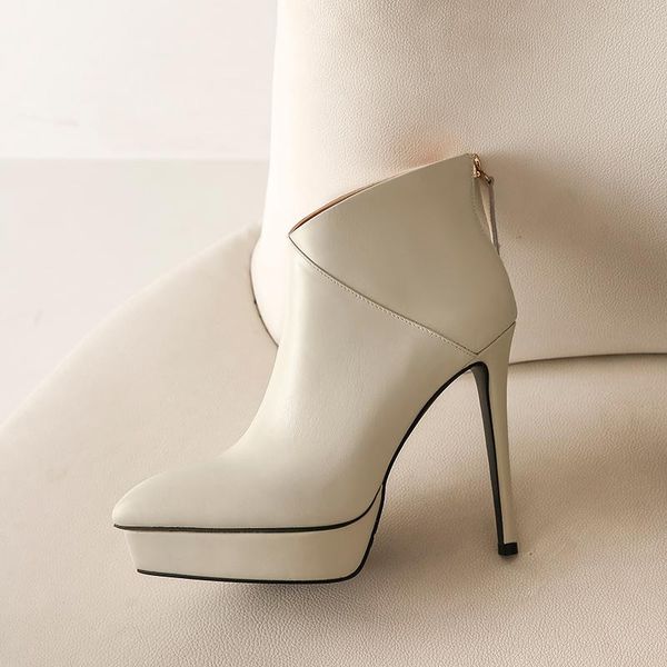 

boots 2021 brand ankle genuine leather ladies high heels pointed toe basic autumn winter party wedding prom pumps, Black