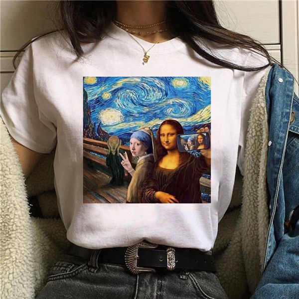 

fast selling mona lisa aesthetic homestay t-shirt woman t-shirt short sleeve summer t-shirt, White